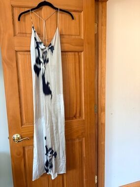 Zara Slip Maxi Dress with Blue Tie-Dye Accents